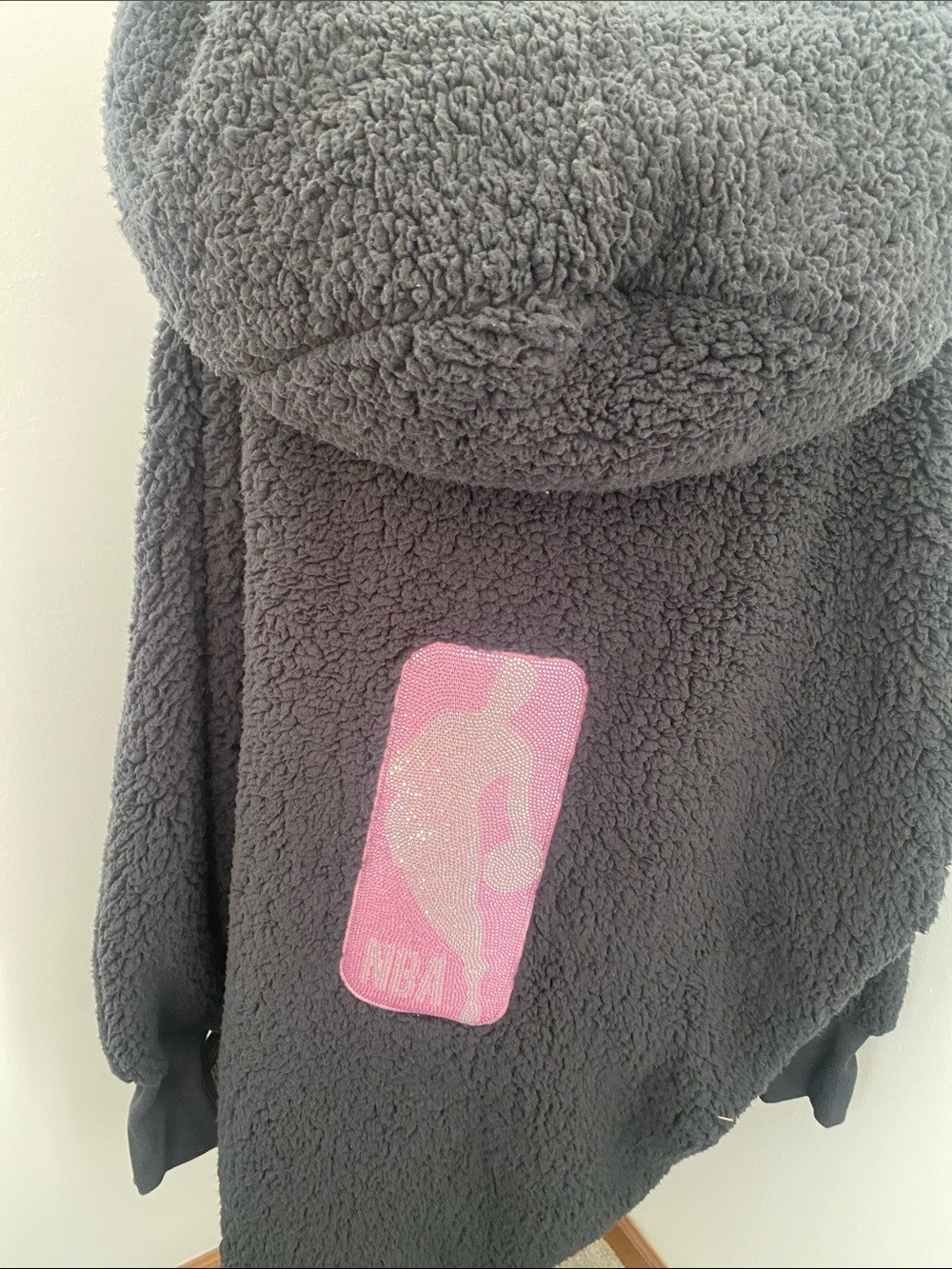 NBA Breast Cancer Awareness Logoman-Women's Black Teddy Jacket/Plush Fleece Coat